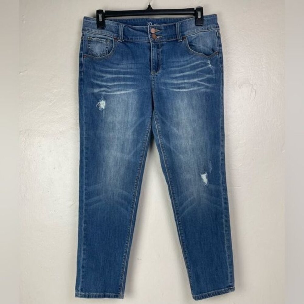 NY&C New York & Company Slim Slouch Jeans 34x27.5 Women's 12 stretch distressed
